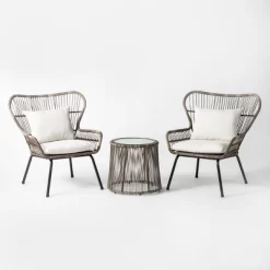 Latigo 3pc Rattan Patio Chat Set, Outdoor Furniture Set - Gray/Brown - Opalhouse™