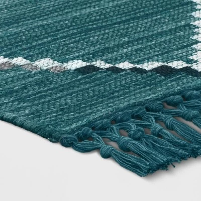 5' X 7' Soft Moroccan Tapestry With Double Knot Fringe Woven Outdoor Rug Teal - Opalhouse™ 2 5' X 7' Soft Moroccan Tapestry With Double Knot Fringe Woven Outdoor Rug Teal - Opalhouse™ - Image 2